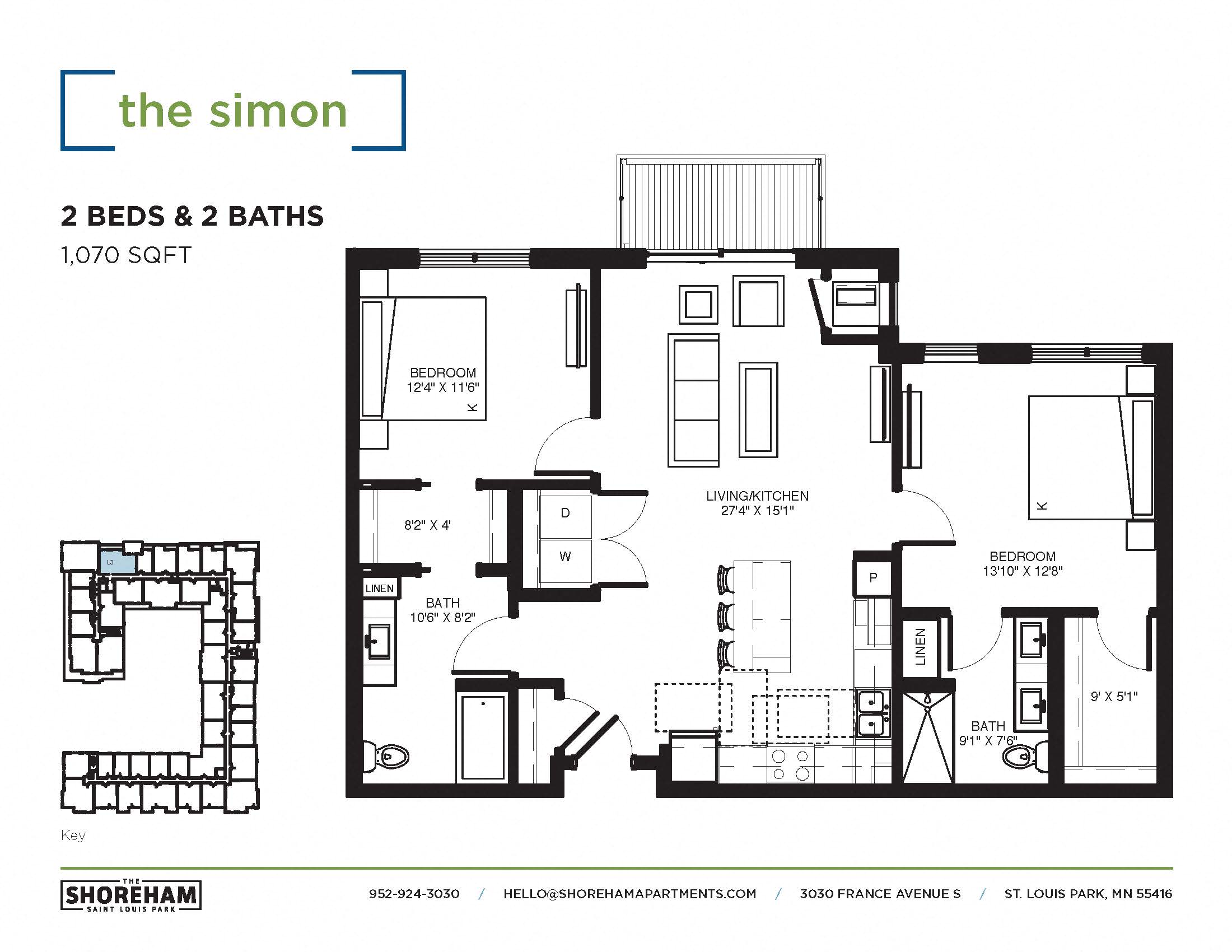 The Simon (HC) Floor plan at The Shoreham, St. Louis Park, 55416
